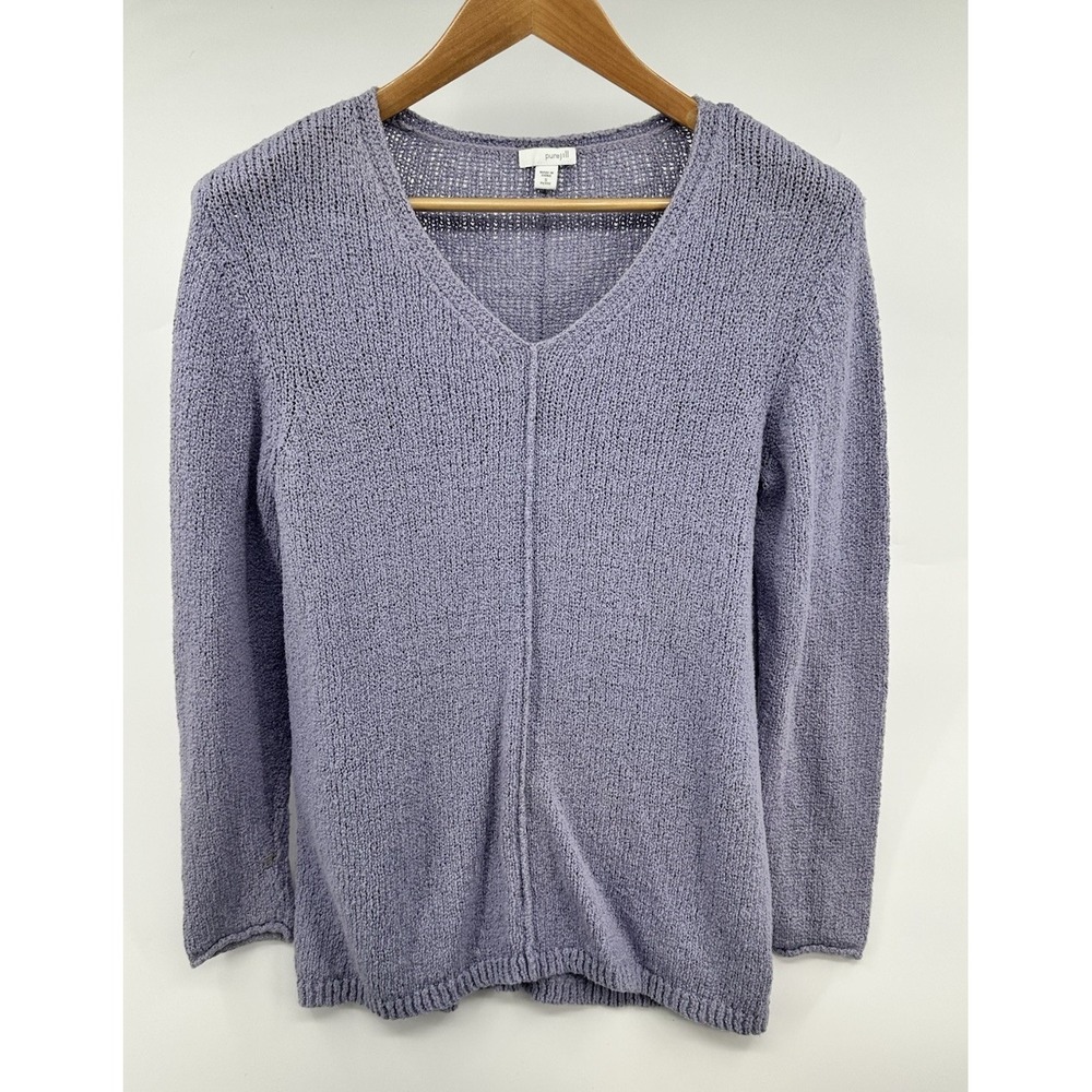 J.Jill Women's Lavender Textured Knit V-Neck Sleeve Sweater Small Petite
